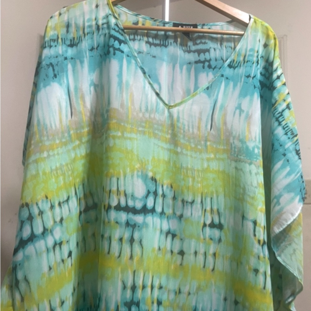 A. Byer Turquoise and Yellow Blouse 3x
